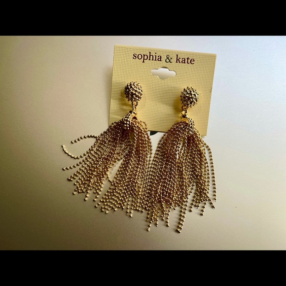 NWT Sophia & Kate Pink 3.5" Gold Plated Tassel Earring - Picture 7 of 12